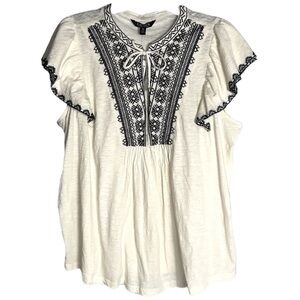 Lauren‎ Ralph Lauren Womens 2X Flutter Sleeve Winter Cream Black Tunic NWT